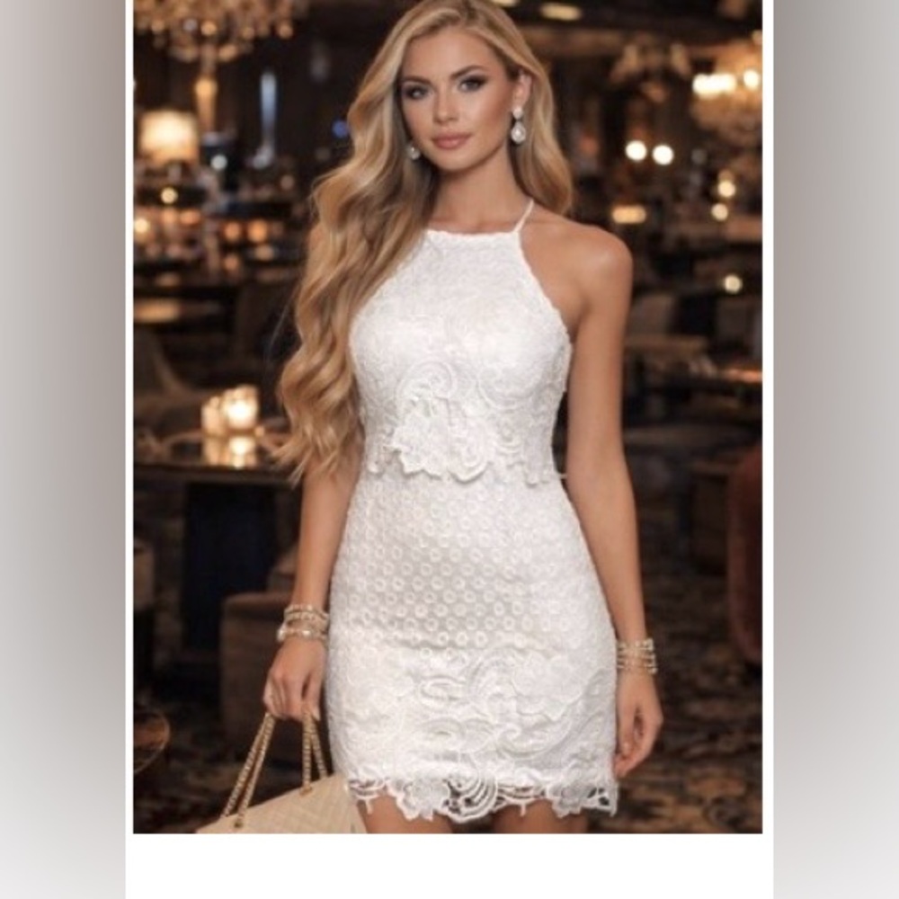 BB Dakota RSVP Halter Mini Dress Cotton Lace embellished belt white Size 6